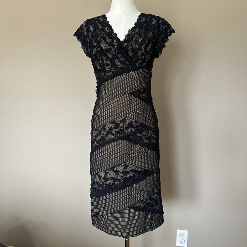 Marina Black Lace Little Black Dress Women 6 Beaded Cocktail Black Tie Wedding - Picture 2 of 9